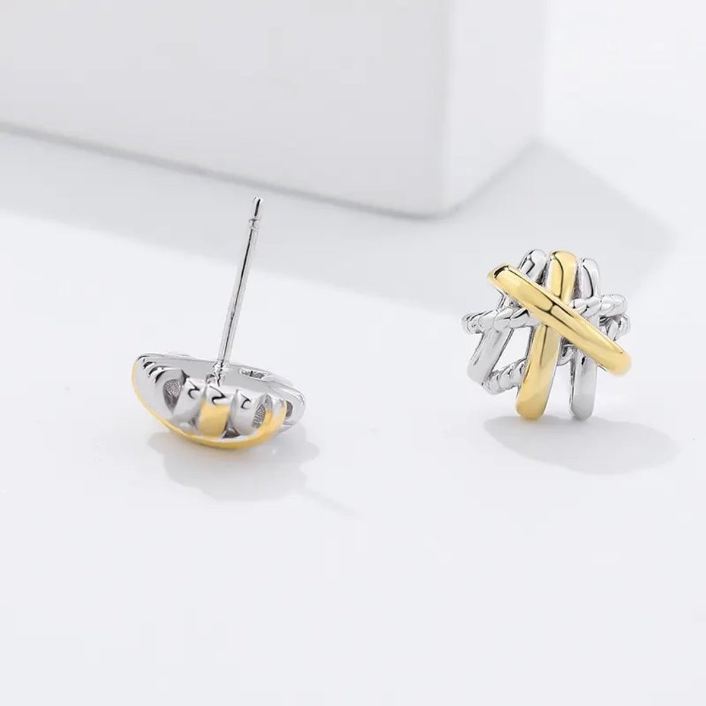 18k Gold Plated over 925 Sterling Silver Two-Tone  Free Form Stud Earrings